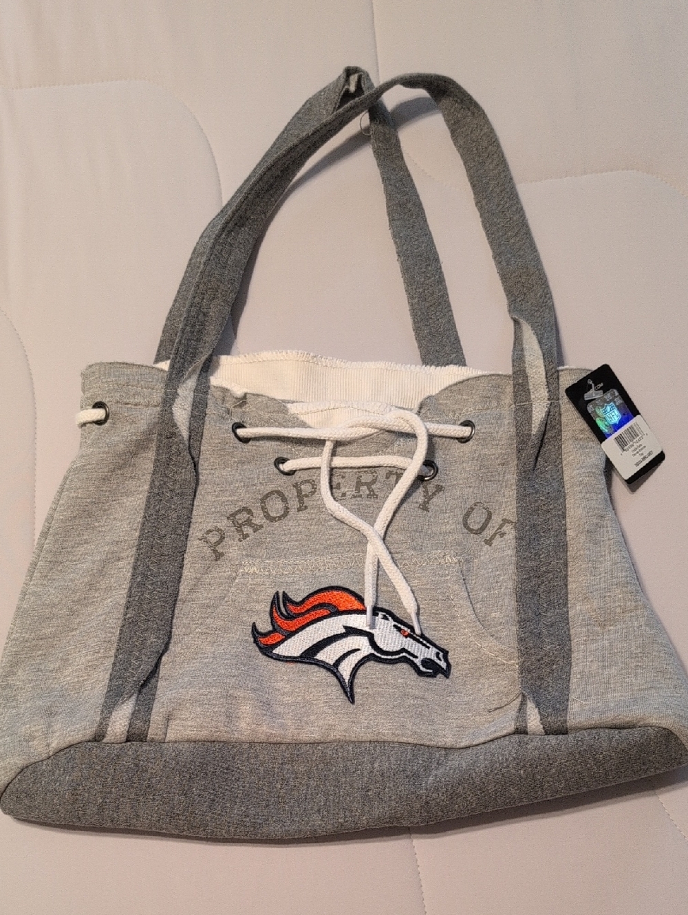 NFL Gray and White Denver Broncos Lace-Up Fan Tote